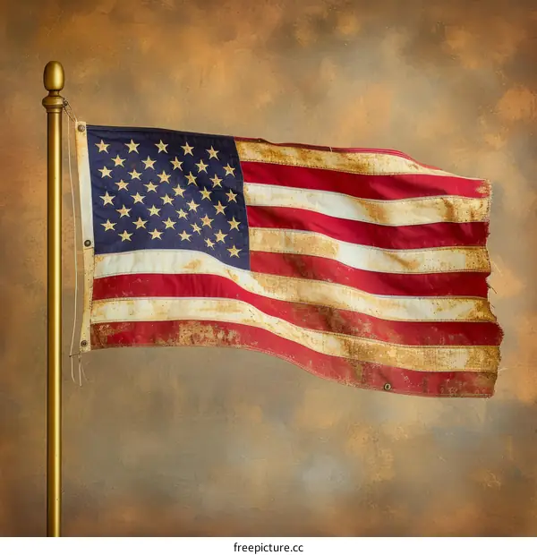 Close up of an old, tattered American flag