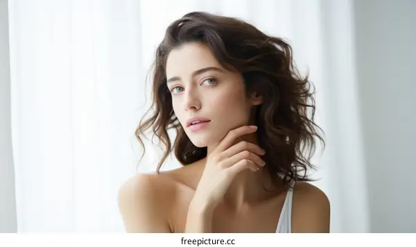 Portrait of a beautiful young woman with brown hair and green eyes