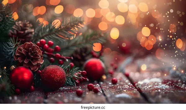 Christmas background with red and gold ornaments