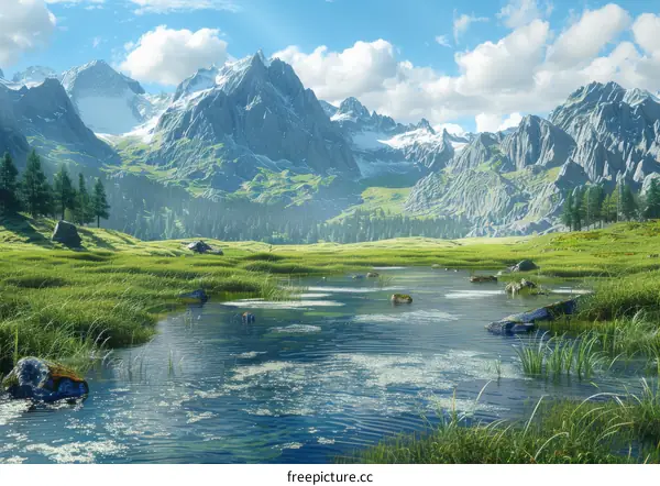 Tranquil Mountain Lake in a Lush Valley
