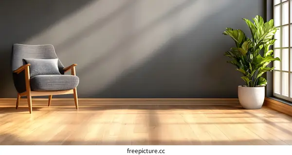 Modern Living Room Interior Design With Grey Wall And Wooden Floor