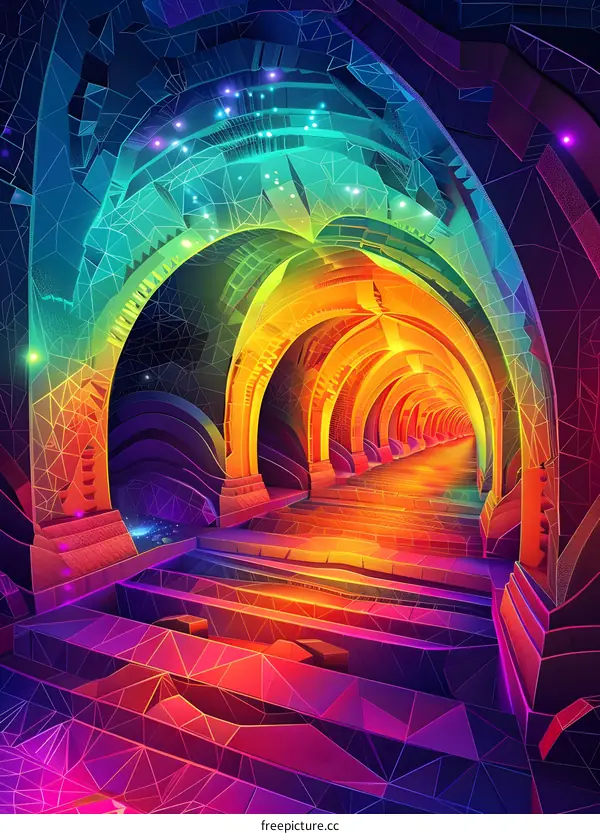 Abstract Geometric Tunnel with Neon Lights