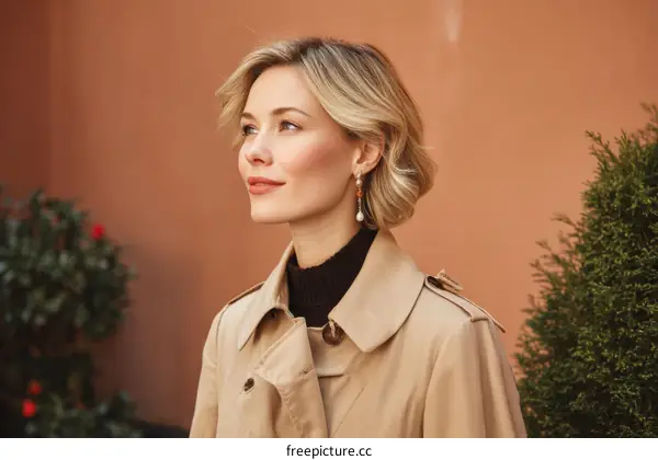 Elegant Woman in a Trench Coat Outdoors