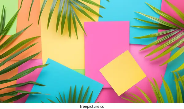 Summer Tropical Leaves Minimalist Flat Lay Background