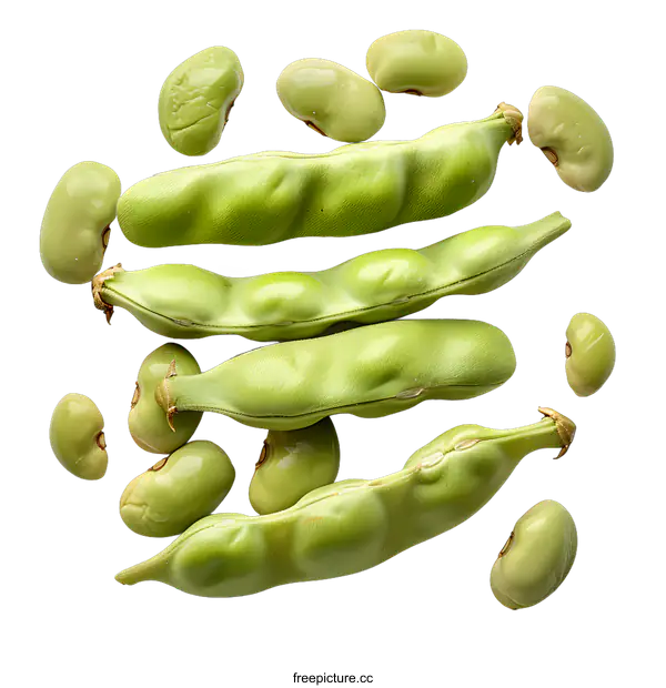 [Transparent Background PNG]Fresh green broad beans in pods and shelled