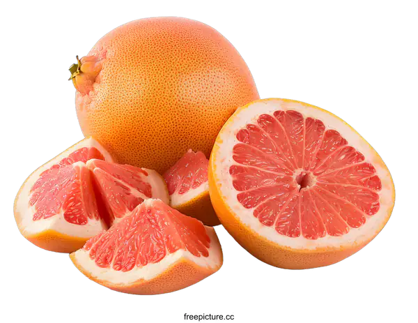 [Transparent Background PNG]Fresh Ripe Grapefruit Slices Isolated on White Background