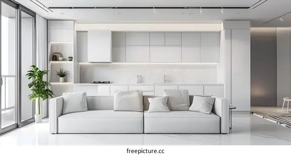 White Minimalist Living Room Interior Design