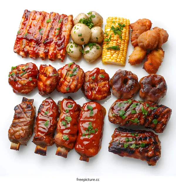 A variety of grilled meats and vegetables