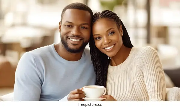 Happy Couple Enjoying Coffee at Cafe