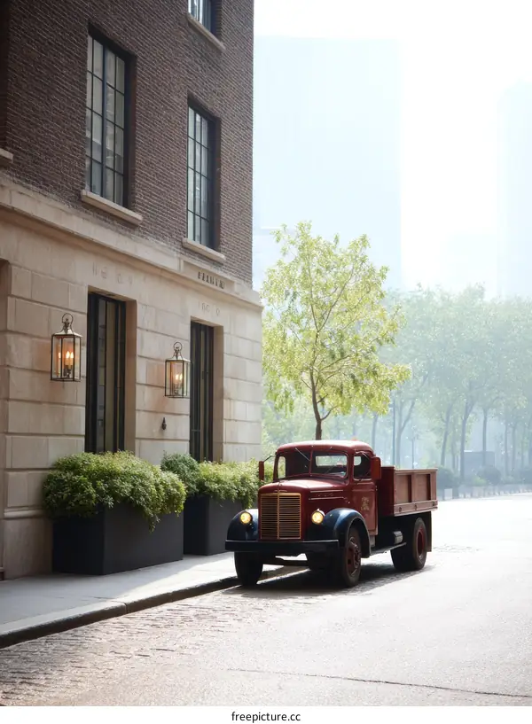 Vintage Truck in Front of a Classic Brick Building