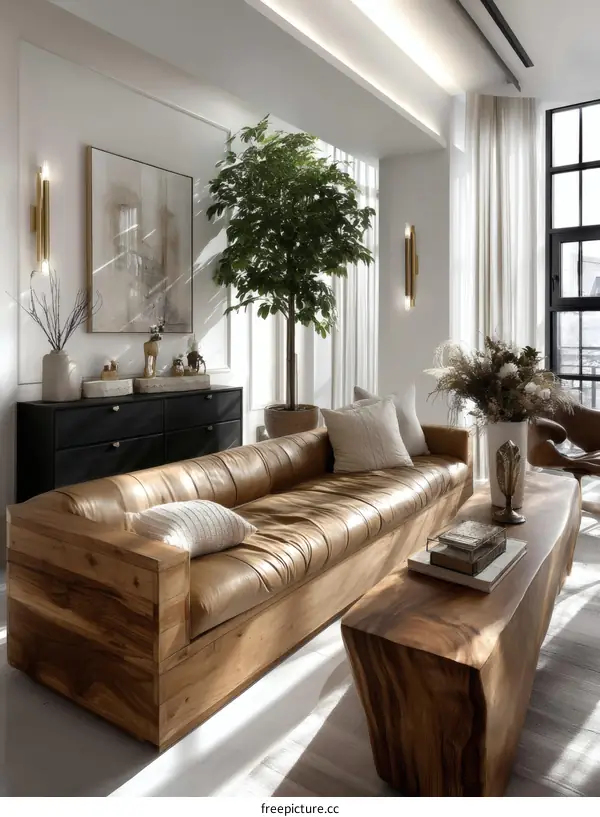 Modern Farmhouse Living Room Design with Wooden Furniture