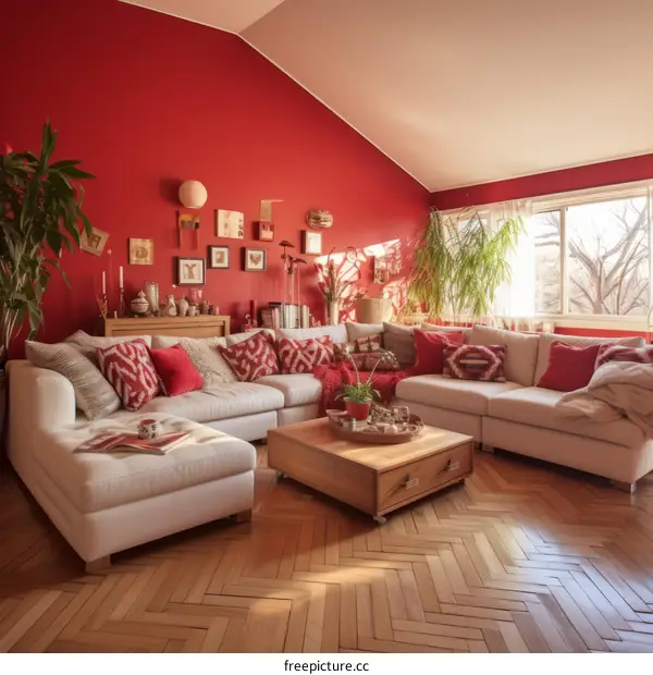 red living room interior design