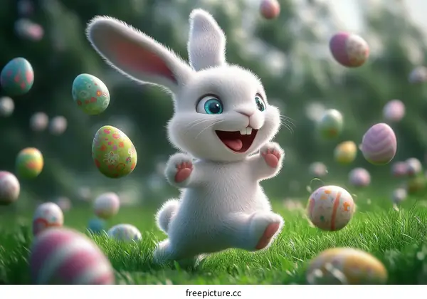 Cute Easter Bunny with Colorful Eggs