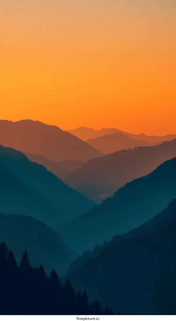 Layered Mountains at Sunset