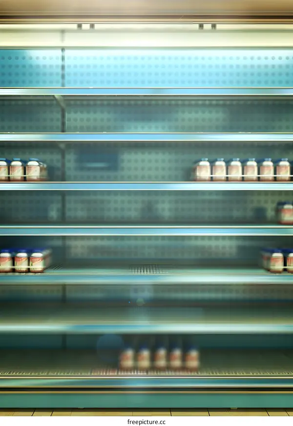 Empty Supermarket Refrigerator Shelves