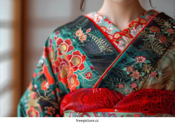 A woman wearing a kimono with a floral pattern
