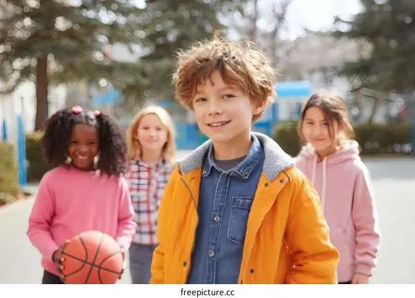 Children Playing Basketball in Outdoor Park