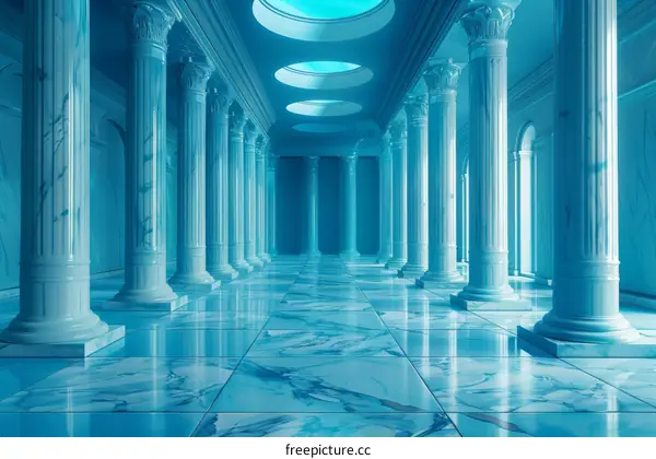 Azure Colonnaded Hallway Illustration