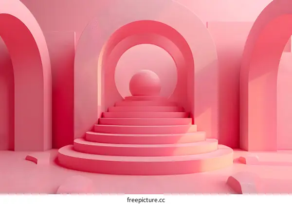 Pink abstract background with podium and arches