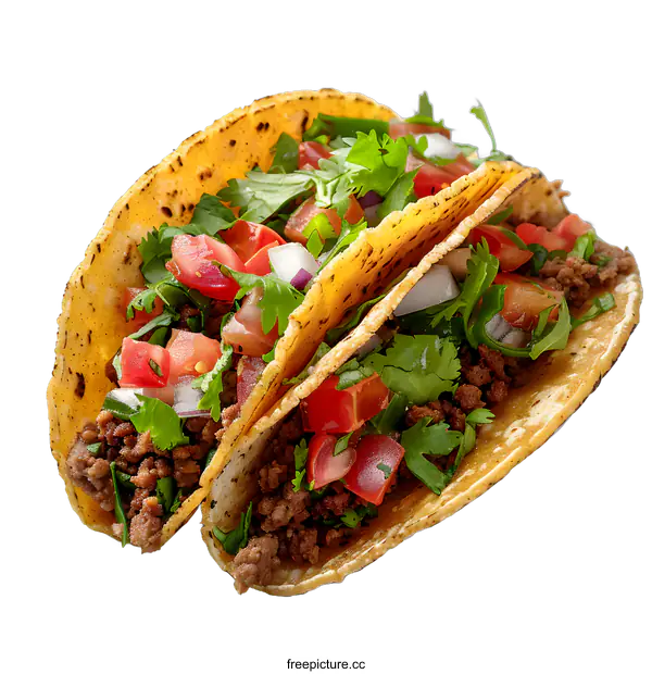 [Transparent Background PNG]Delicious Ground Beef Tacos with Fresh Toppings