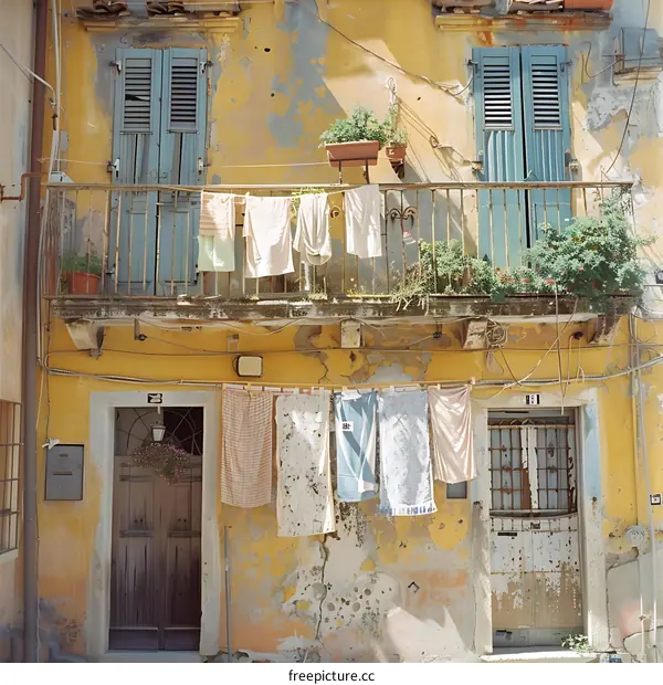 Laundry hanging on a building