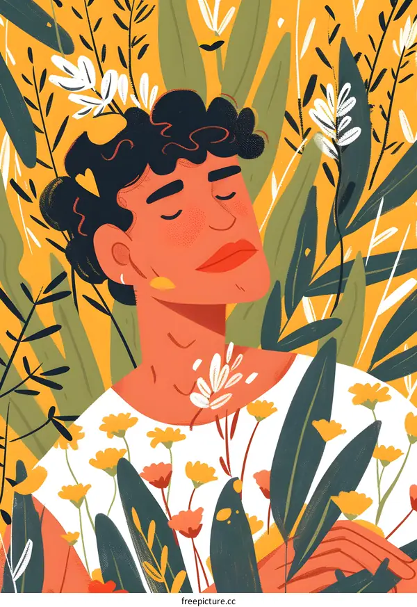 Man Surrounded By Flowers Illustration