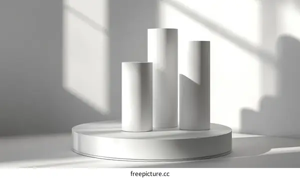 White Cylindrical Display Stands in a Studio Setting