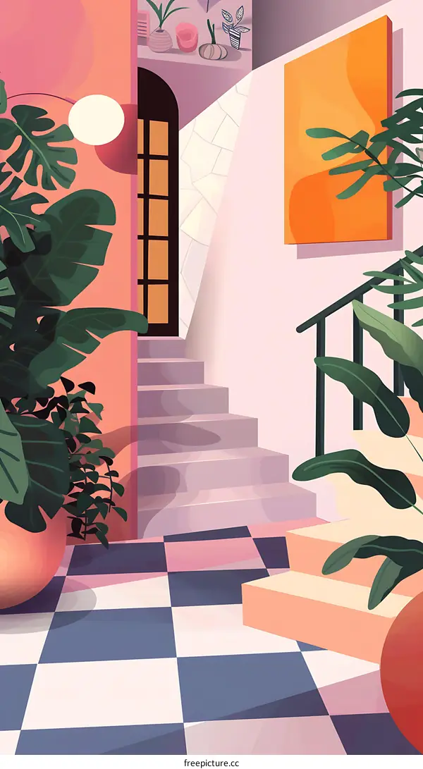 Modern Minimalist Interior Design with Stairs and Plants