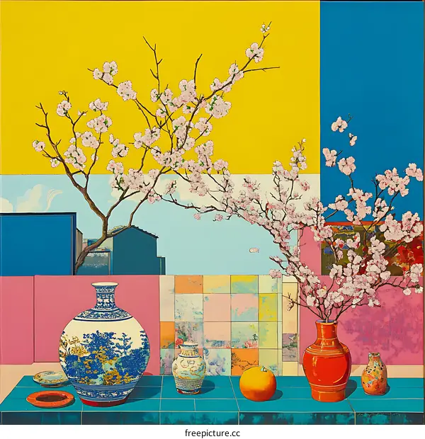 Still Life with Cherry Blossoms and Vases
