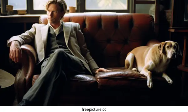 A man and his dog are sitting on a couch.