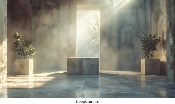 Modern Minimalist Interior Space with Light and Shadow