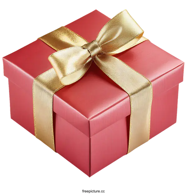 [Transparent Background PNG]Elegant Red Gift Box with Gold Ribbon