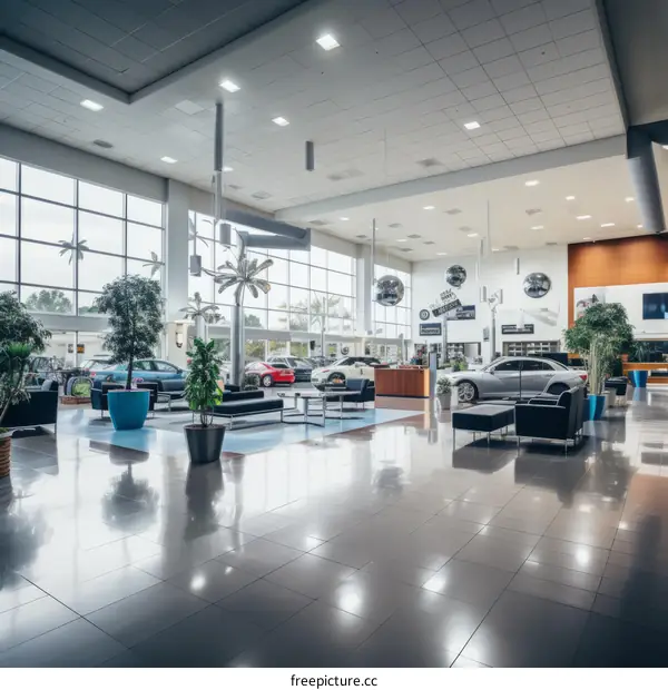 Car Dealership Interior Featuring Premium Vehicles and Contemporary Furnishings