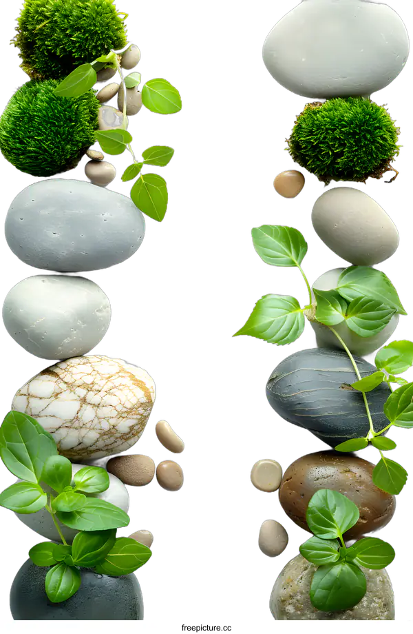 [Transparent Background PNG]Spa Relaxation with Stones and Plants