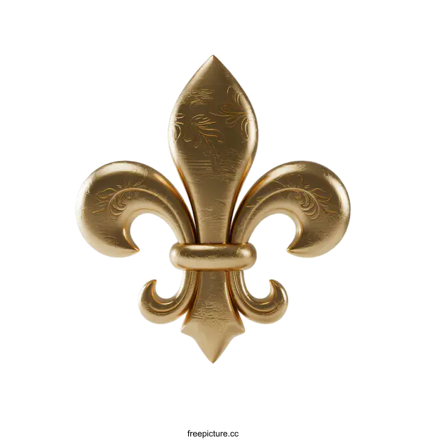 [Transparent Background PNG]Elegant Gold Fleur-de-Lis with Intricate Ornamental Design