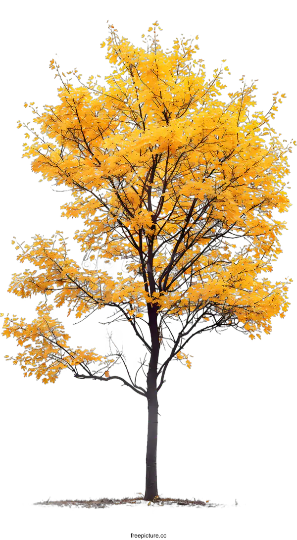 [Transparent Background PNG]single maple tree with yellow leaves on white background