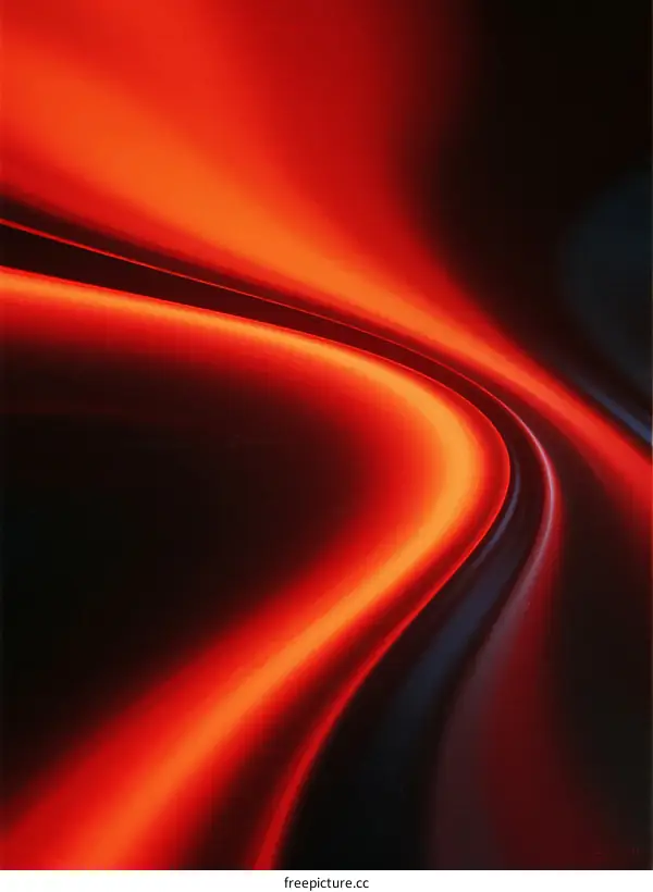 Dynamic Red Light Streaks on Black Background with Curved Patterns