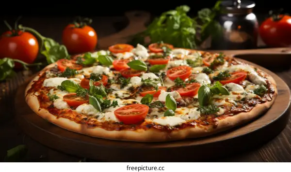 Delicious Pizza with Fresh Tomatoes, Basil, and Mozzarella
