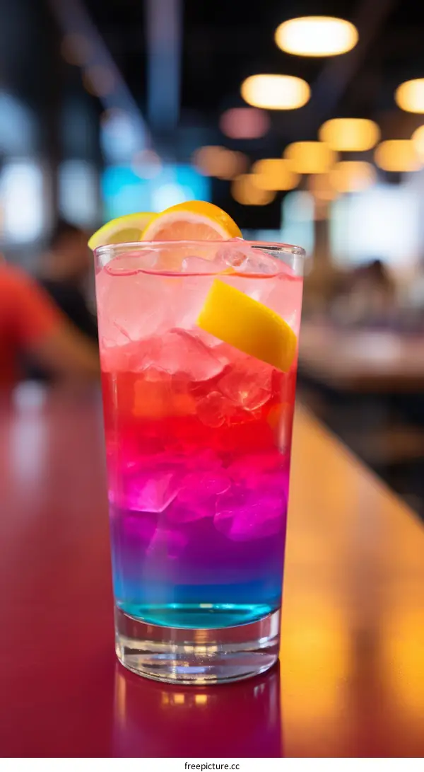 Rainbow cocktail with lemon garnish