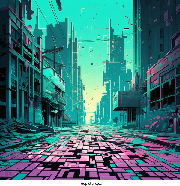 City Streets in Cyberpunk with Detailed Skyscrapers and Buildings