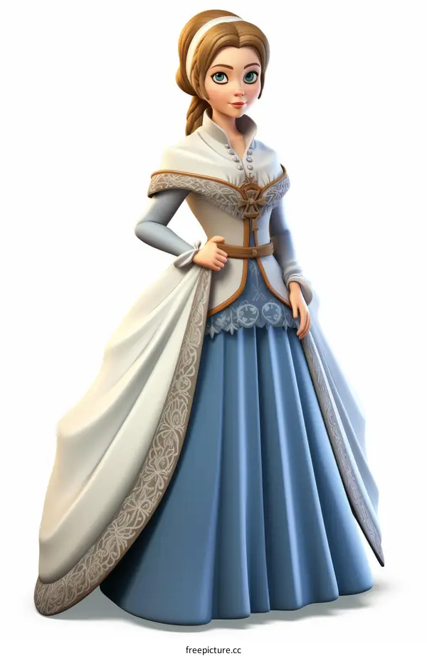 Fantasy Princess Illustration in White and Blue Dress