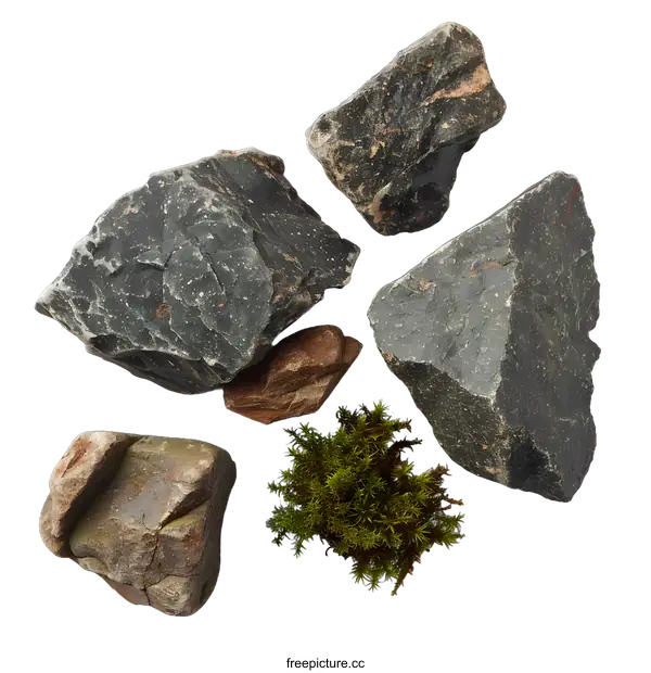 [Transparent Background PNG]Green Moss With Rocks On White Background