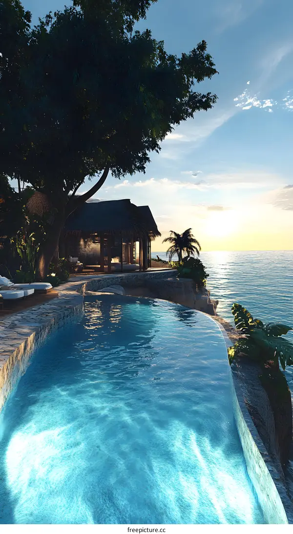 Tropical Infinity Pool Overlooking the Ocean