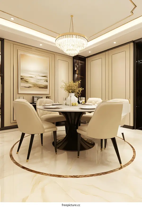 Modern Dining Room Interior Design With Marble Table and Chairs