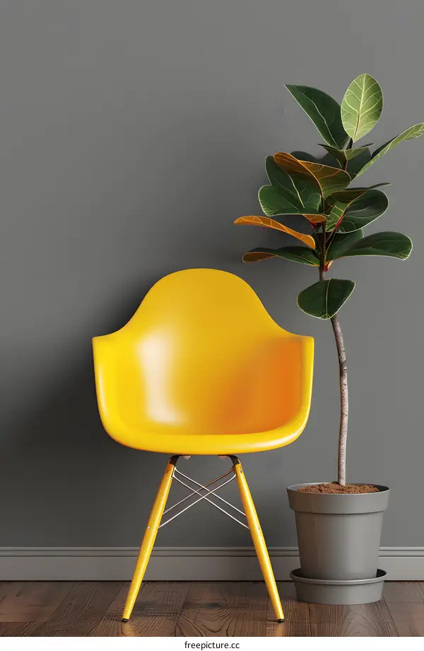 Yellow Chair with Plant in Grey Room