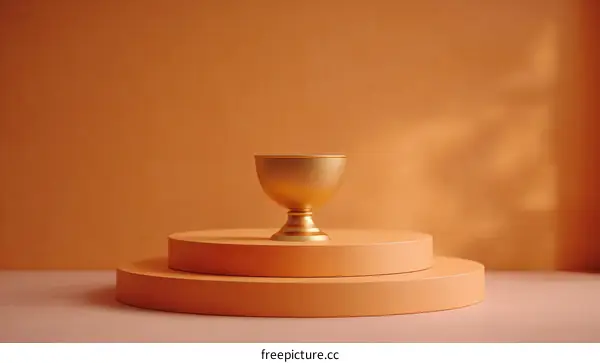 Golden Cup Display on Orange Platforms