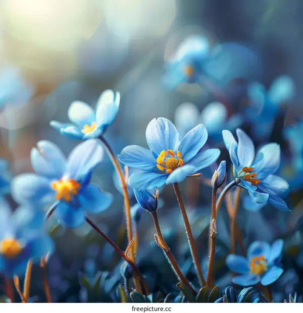 Vibrant Blue Flowers with Sunny Yellow Centers in Full Bloom