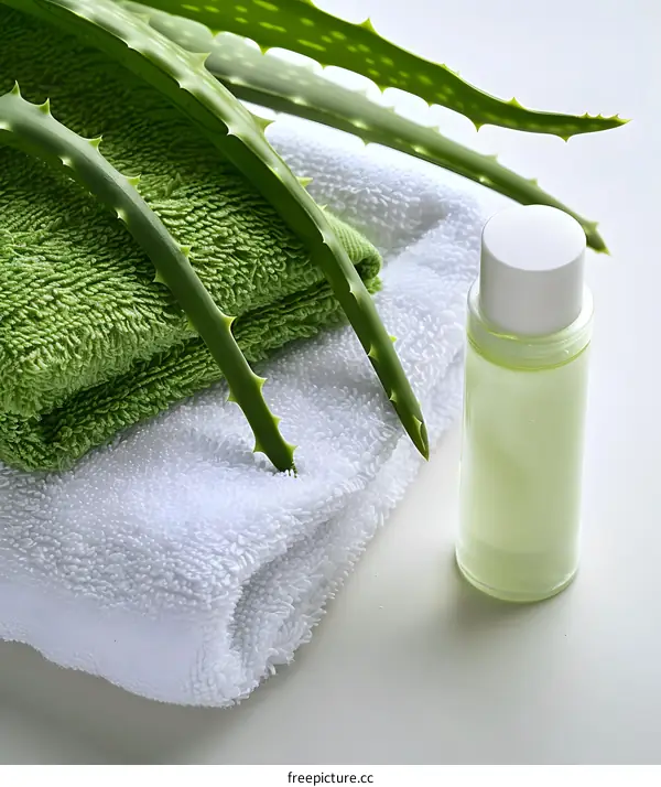 Green Aloe Vera Plant with Towels and Lotion