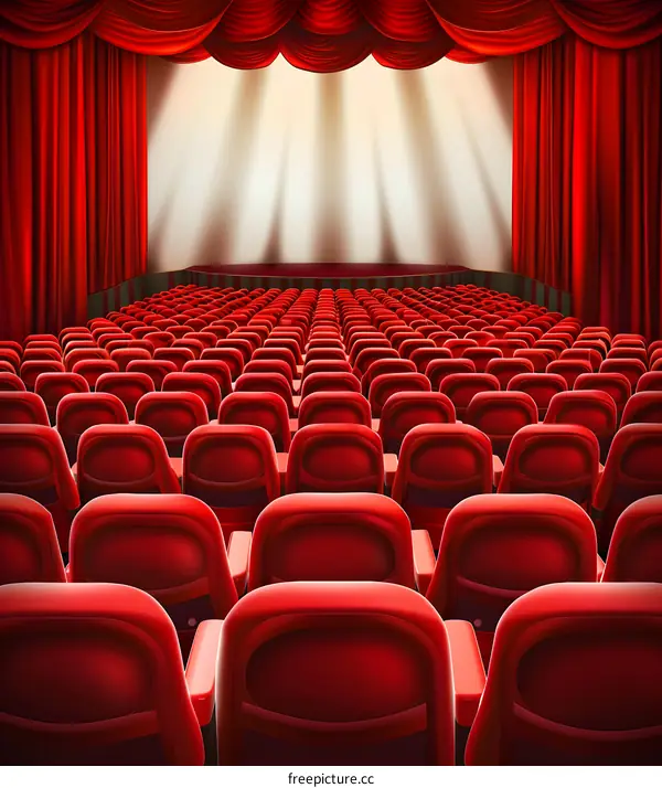 Empty Theater Seats with Red Curtains