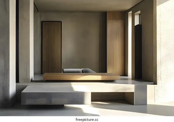 Minimalist Interior Design with Concrete Walls and Wooden Accents